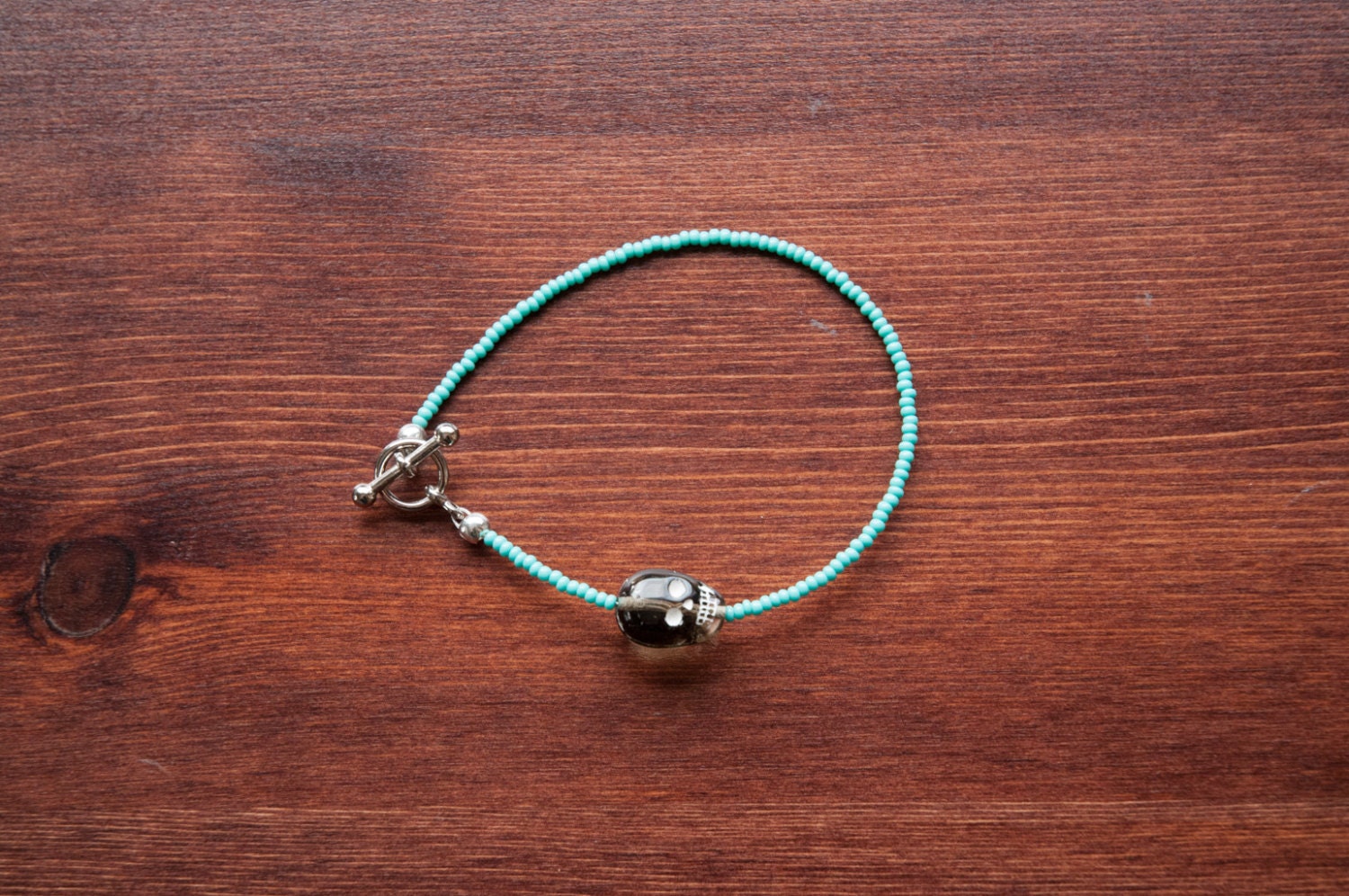 Glass Skull Bracelet - Beaded Turquoise