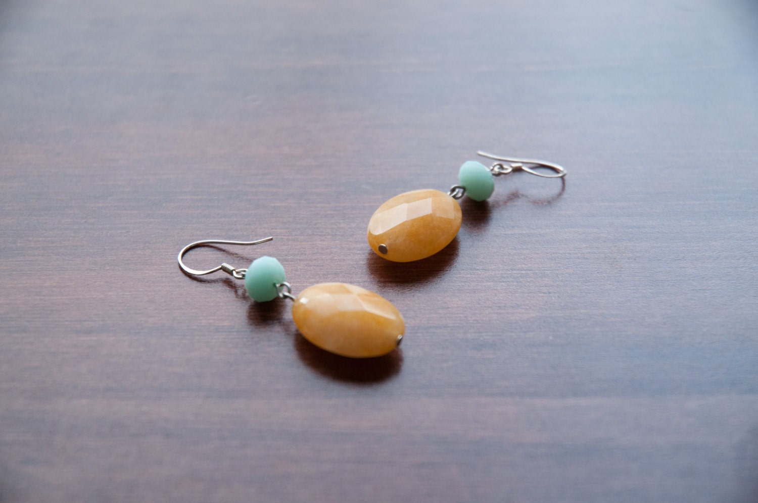 Yellow Jade and Mint Swarovski Crystal Earrings - Sterling Silver
