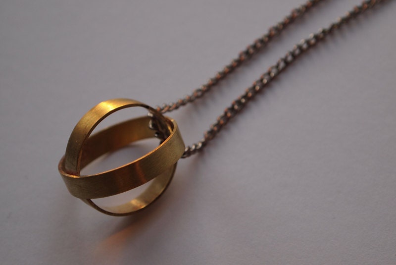 Ancient Gold Globe Necklace. Brass & Gun metal.