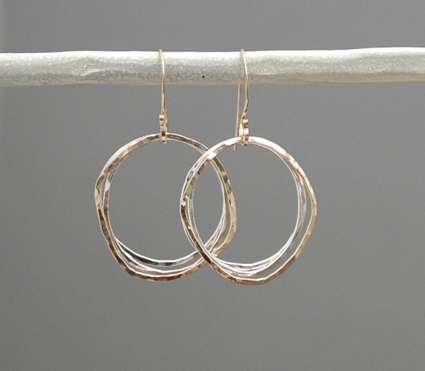 Sterling Silver and Gold freeform metalwork dangle earrings - NAPA VALLEY CHARM Collection