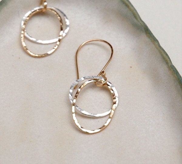 Sterling Silver and Gold freeform metalwork dangle earrings - NAPA VALLEY CHARM Collection