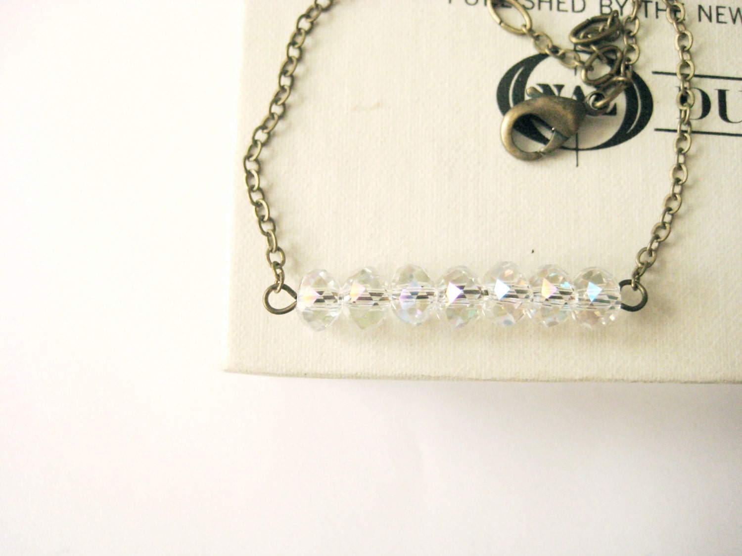Simple Beaded Bracelet - aurora borealis, antique brass, small jewelry, single strand, delicate, understated