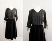 Vintage '70s Disco Dress - Sparkly Dolman Sleeve Dress - Size Large
