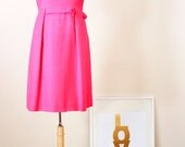 Vintage Hot Pink Mad Men Secretary Dress - 60s Wiggle Dress - Size Medium to Large