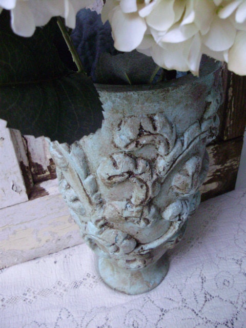 Large Turquoise Vase Planter with Leaf Design