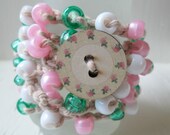 Pink Rose Victorian Wrap Bracelet, Button Closure, Crochet Cotton Jewelry