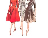 1950s Butterick Sewing Pattern Casual Day Dress Full Skirt tea dress Wiggle Dress Mad Men Style Sweetheart Neck Bust 36