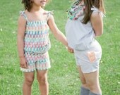 Girl's Romper, "All Rainbows & Feathers" Romper, Girl's Spring Outfit, Sizes 6M up to Girl's 6, Made to Order