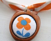 mahogany wood and vintage fabric apple pendant