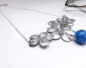 boho flowers romantic necklace - polka dots blue glass necklace - aluminium flowers blue glass necklace