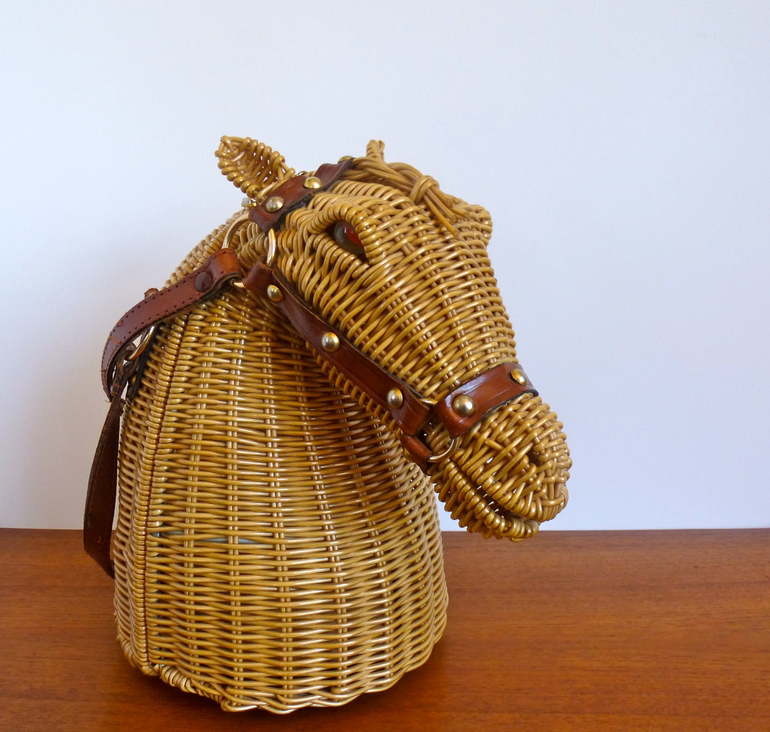 Vintage Marcus Brothers Novelty Rattan Horse Head Handbag
