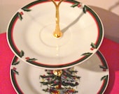 Vintage kitsch Christmas Tree retro 2 Tier Cake Stand