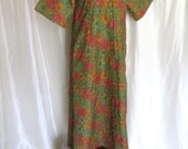 Vintage 70s womens lounging robe dress long maxi floral mod hippy