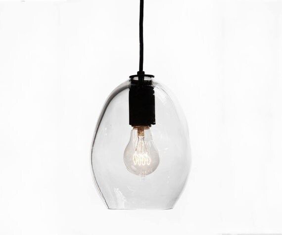 Bubble Hand Blown Glass Industrial Pendant- Petite Clear
