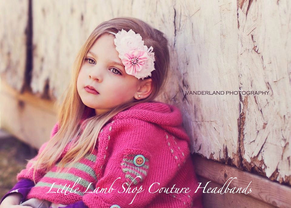 Mindy Fancy Flower Girl Ivory Pink Newborn Baby Headband, Lovely headband Birthdays, Photography Props Toronto Canada