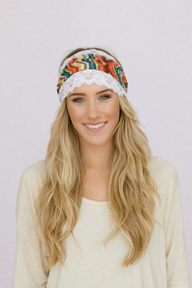 Aztec Headband Wide Tribal Pattern Chiffon Women's Hair Accessory Head Bands Hair Wrap Stretchy Head Coverage Pretty Headband (HB-WDE130B)