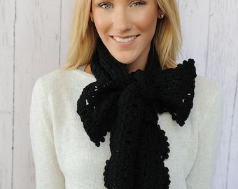 BLACK  Bow Scarf Women's Crochet Bow Scarf Extra Long Winter Scarf