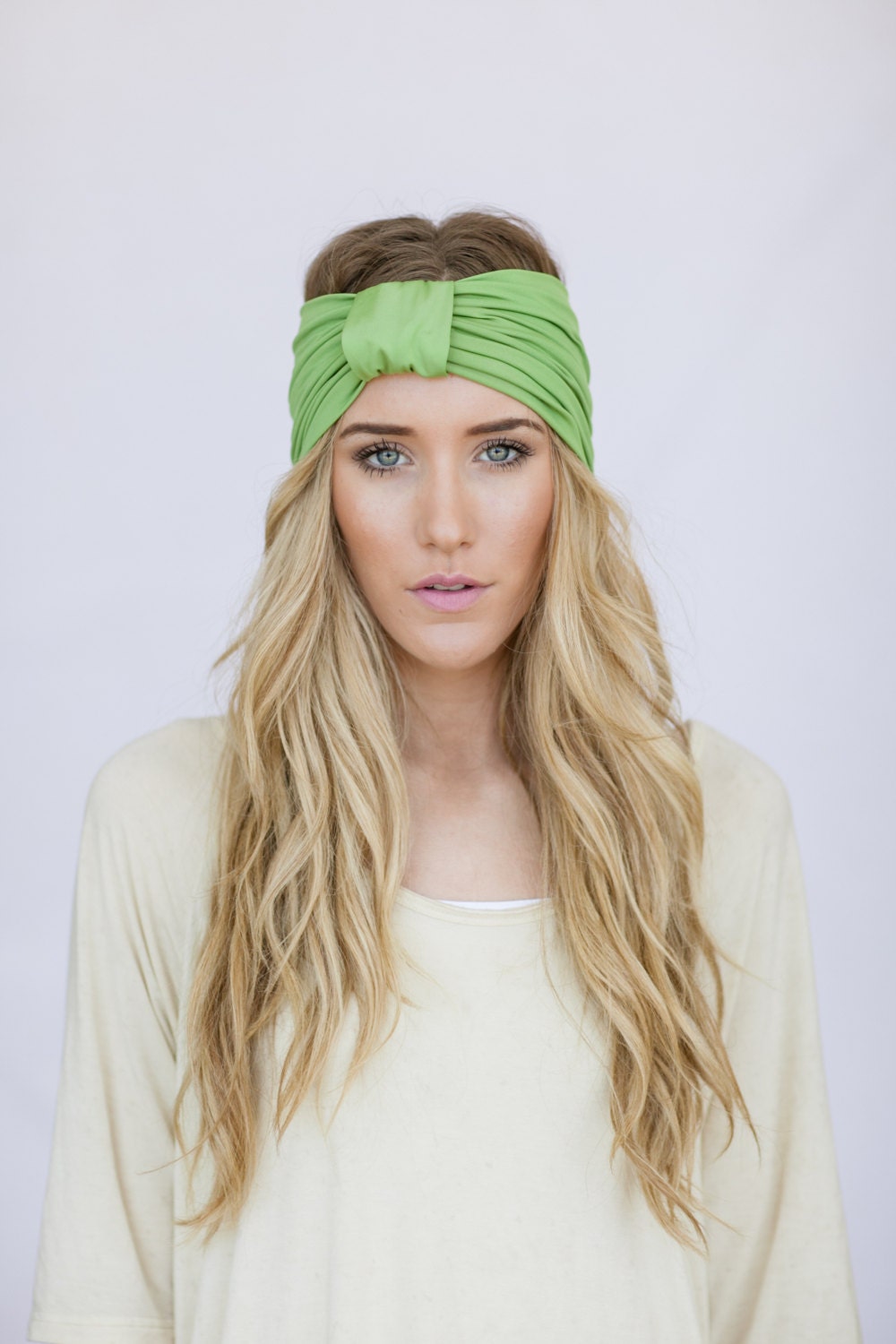 Cute Hair Bands Pistachio Green Headband Sparrow Headband Stretchy Jersey Hair Band Ruched with Fabric Wrap (SPARROW Green)