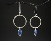 Sodalite and silver striped hoop earrings