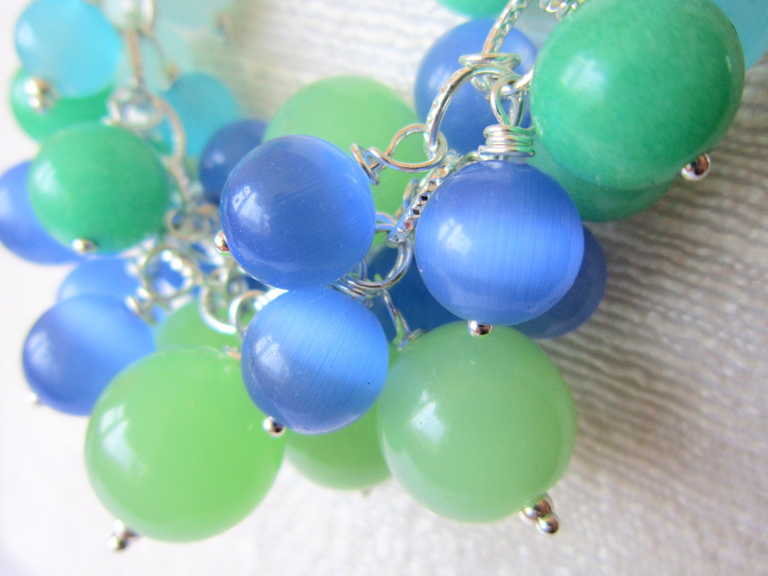 Cluster Necklace, Blue and Green Wire Wrapped Beaded Necklace, Ocean Inspired