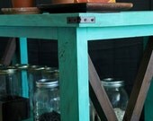 Turquoise medium Rustic Modern TABLE 38x15x29 - Rustic farmhouse home decor brown, metal