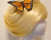 Large Monarch Butterfly Hair Clip, Feather, Orange, Wedding, Bride, Bridesmaid, Flower Girl, Fairy, Natural, Boho, Hippie
