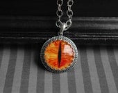 Eye cabochon necklace - eyeball jewelry - orange cat or dragon eye