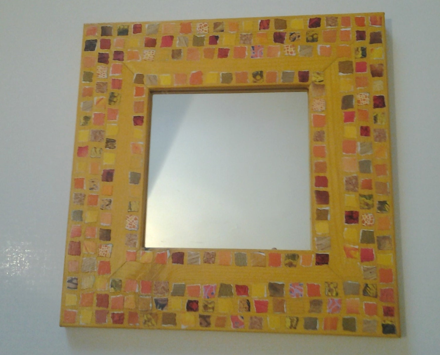 Hanging Wall Mirror, Home Decor, Orange Mirror,  Handmade, Wooden Frame, Mosaic Look,  Wall Decor