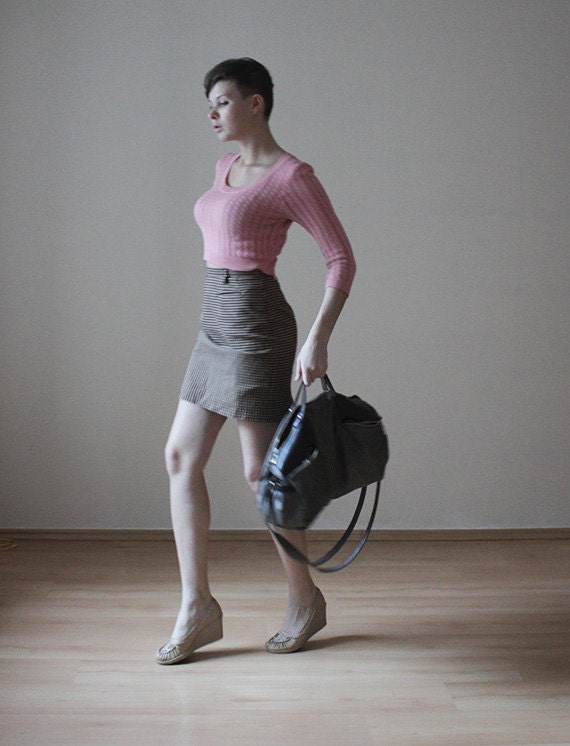Checkered fitted pencil mini skirt