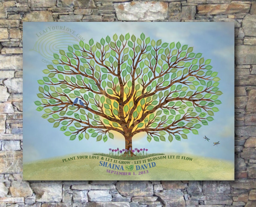 Extra Large Guestbook Thumbprint / Fingerprint Tree or Custom Printed Leaf Tree - Canvas Design