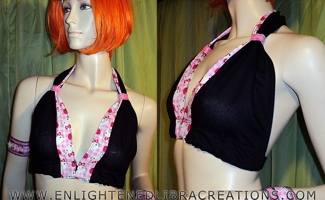 Hello Kitty Bikini Top - One of a Kind - Ready to Ship Now - S/M/L - Rave Raver Festival Hippie Hooper Flow