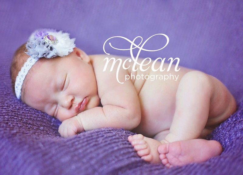 Baby Headband-Lavender and Grey Baby Headband-Newborn Headbands-Toddler Headbands-Girls Headbands-White flower headband