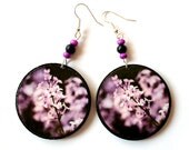 LILAC - decoupaged earrings violet lilac white purple perfect gift everyday earrings gift for her under 20 christmas earrings