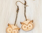 Owl Earrings Lasercut Birch Wood - Nascha
