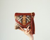 Leather and Pendleton pouch/ clutch with tassel