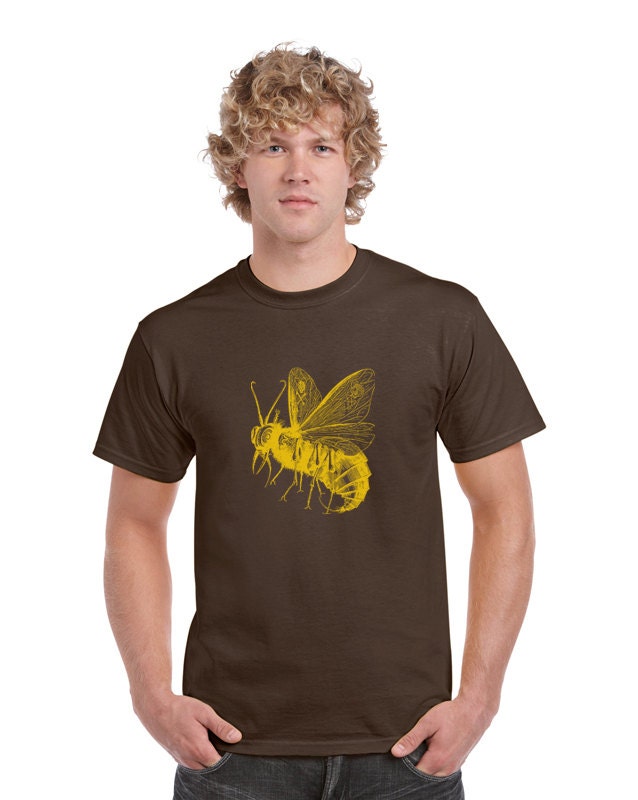 Insect T Shirt. Lord of the Flies. Belzebub Tshirt. Fly Tee. Pirate Shirt. Men. Brown and Yellow.