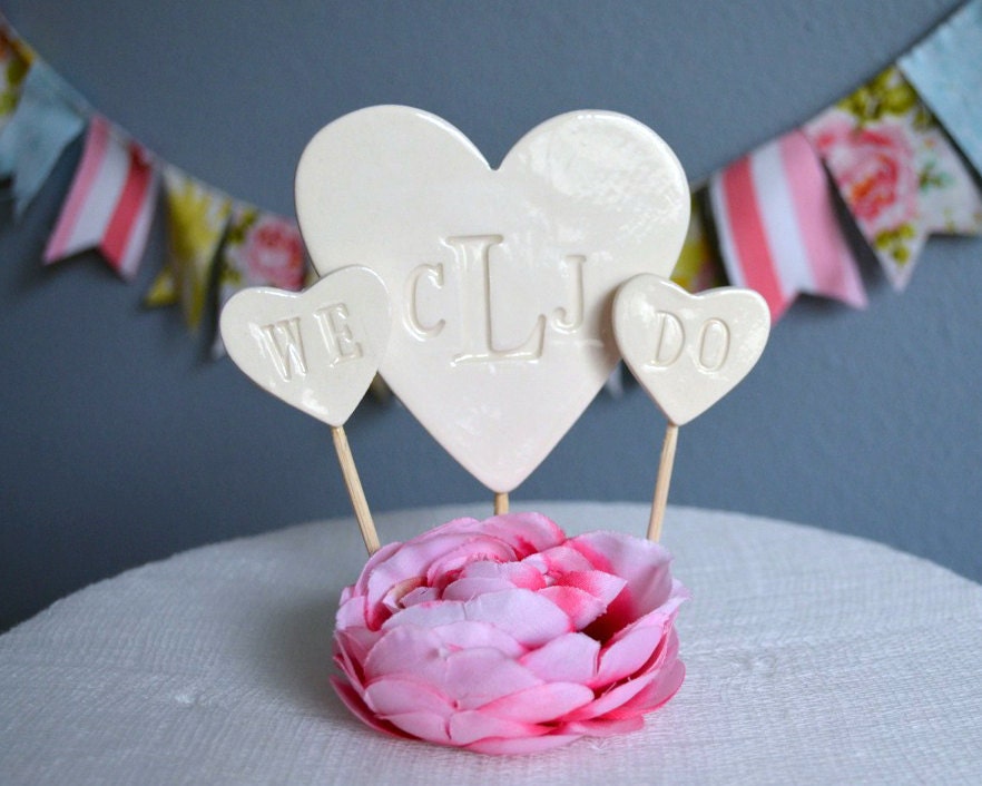 PERSONALIZED Heart Wedding Cake Topper with We Do Hearts