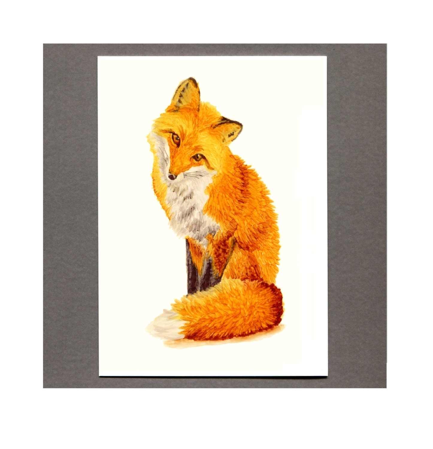 Cute Red Fox Greeting Card, 5x7 Forest Creature Art Illustration Print