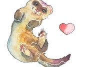 Ferret Love - 5x7 Archival Watercolor Print