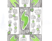 Original Watercolor Painting, Abstract Art, Geometric, Ink Drawing