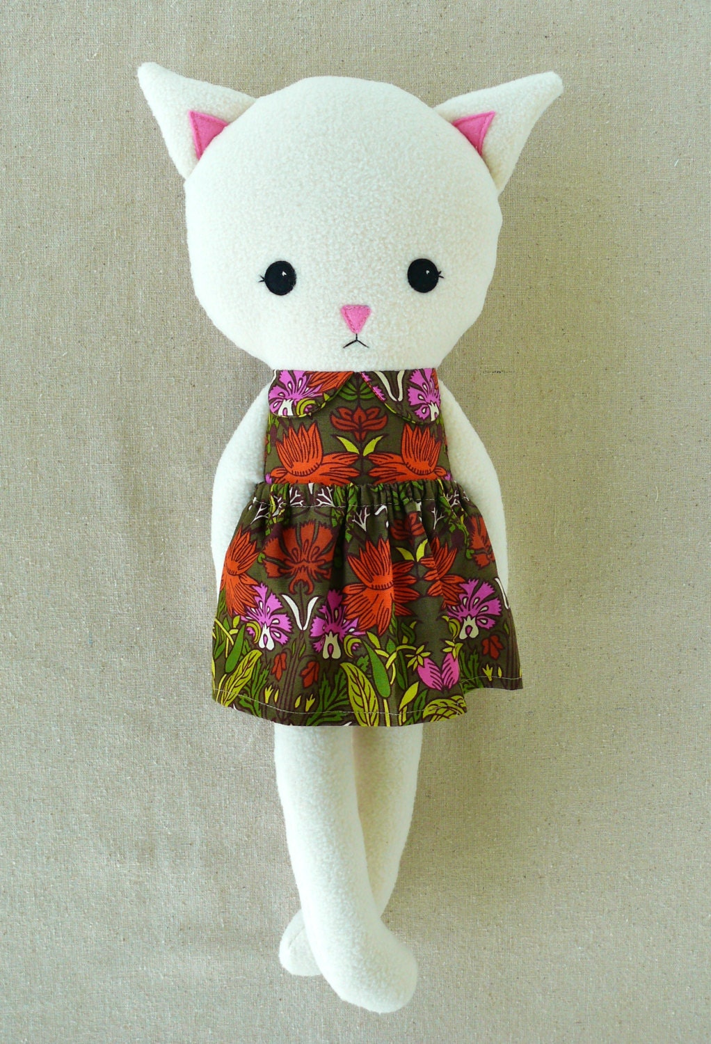 Fabric Doll Rag Doll Cat Doll in Floral Dress