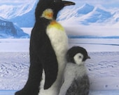 Needle Felted Emperor Penguin and Chick