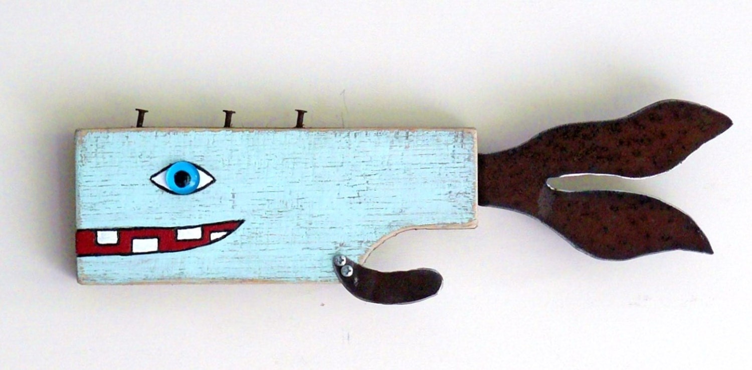 Reclaimed wood found object fish art, SEAS the Day