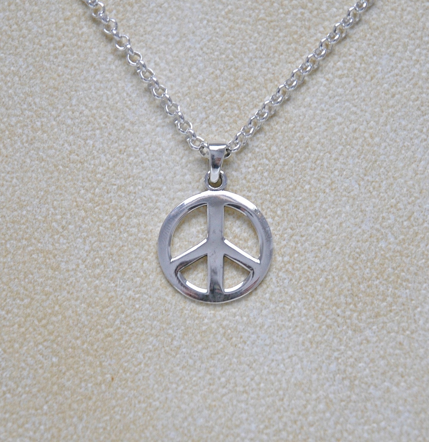Silver peace symbol necklace - large sterling silver peace symbol pendant on sterling rolo chain - unisex - simple classic jewelry - avalon