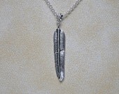 Silver feather necklace - large sterling silver feather pendant - long feather - unisex mens - everyday jewelry - dusk
