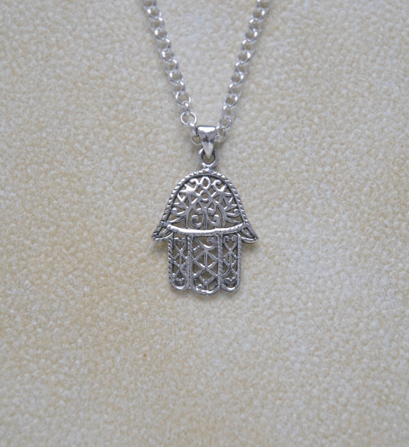 Silver hamsa necklace - sterling silver filigree hamsa hand pendant - hand of fatima - trendy celebrity jewelry - superstition1