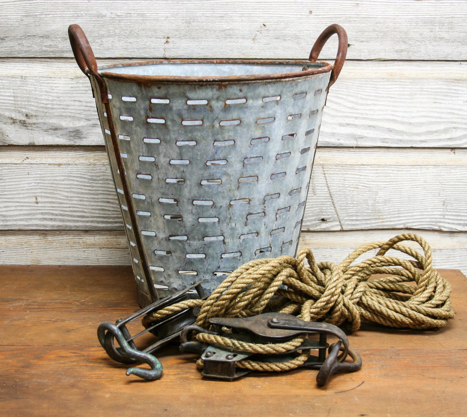 Vintage French Olive Basket -- Industrial Storage