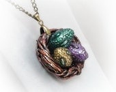 Nest pendant with dragon eggs, Game of Thrones inspired dragon nest necklace, fantasy jewelry