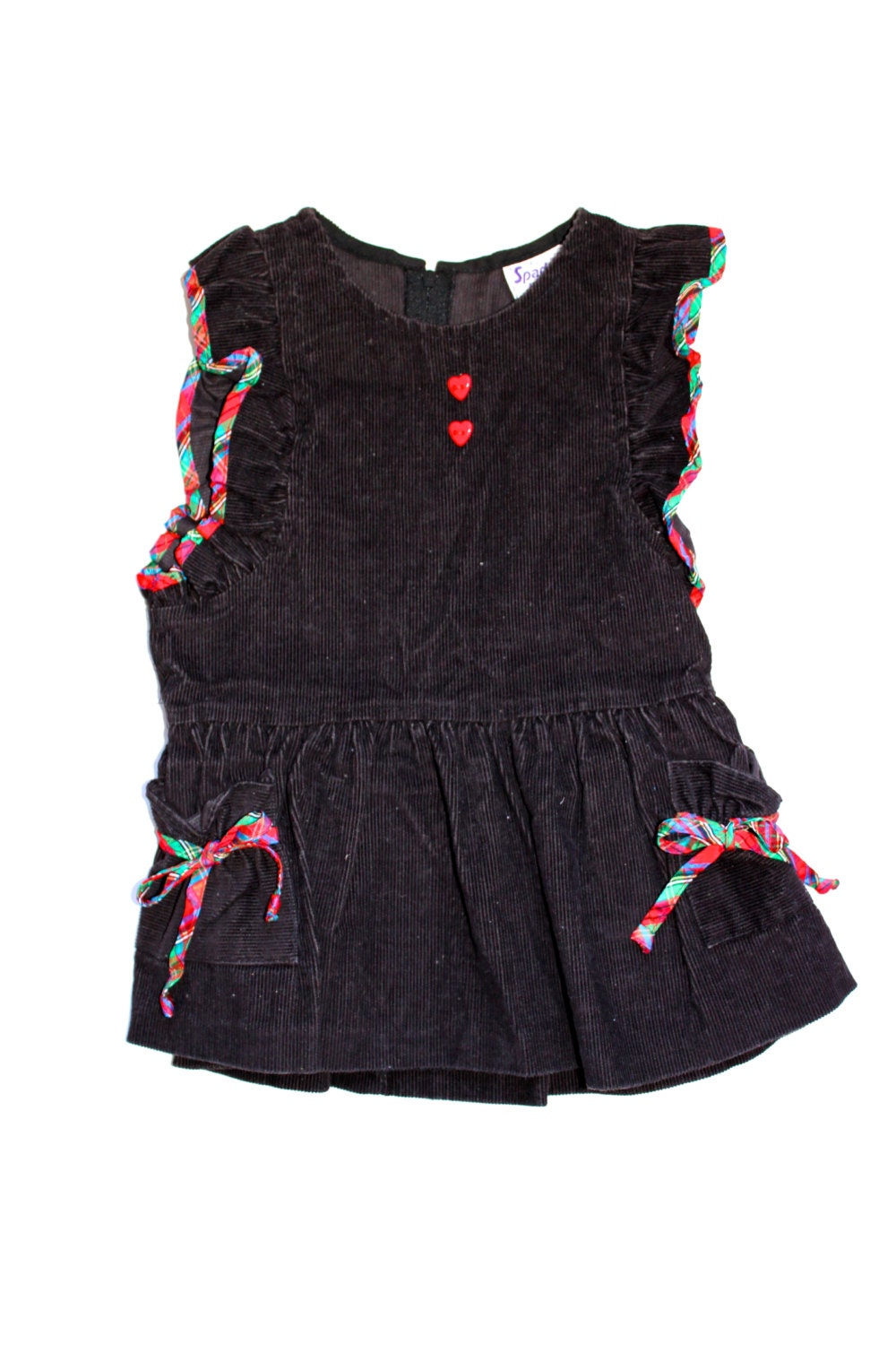 Vintage Hearts Corduroy Jumper with Plaid Bows