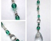 Crystal Sun Catcher with Green Glass and Pewter Beads and Pentacle Charm for Positive Energy